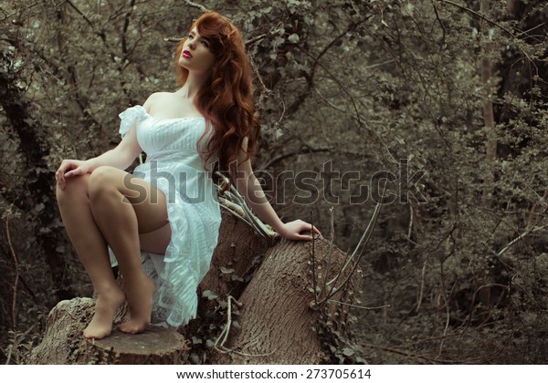 Sensual Woman White Dress Posing Woods Stock Photo (Edit Now) 273705614