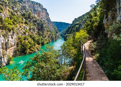 Sentier du garde canal, Quinson, Verdon lower gorge, lake Sainte Croix, Provence, Provence Alpes Côte d'Azur, France  - Shutterstock ID 2029013417