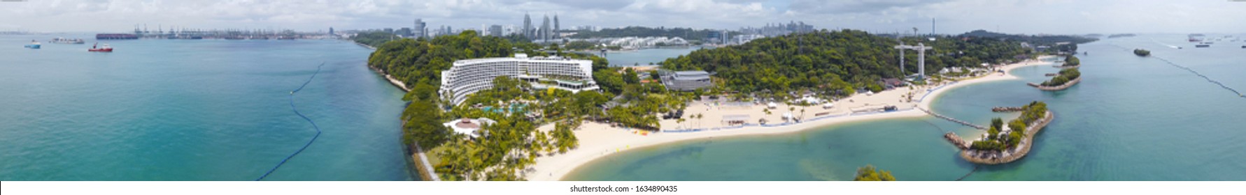 Sentosa Island Siloso Beach Aerial View In Singapore, Asia.