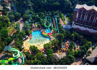 Sentosa Singapore -  January 5,2016 : Top View Of The Sentosa Island, Landmark Of Singapore All Of The Attractions, Fun Park, Beach, Casino Including The Universal Studios