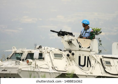 Sentul, West Java, Indonesia - April 6th, 2013: Indonesia's UN Peacekeeper Soldier In The Battle Tank