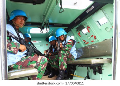 Sentul, West Java, Indonesia - April 6th, 2013: Indonesia's UN Peacekeeper Soldier Inside The Battle Tank