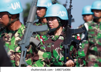 Sentul, West Java, Indonesia - May 18th, 2011: Woman Indonesia's UN Peacekeeper Soldier