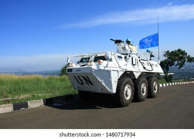 Sentul, West Java, Indonesia - May 18th, 2011: White Battle Tank Of Indonesia's UN Peacekeeper 