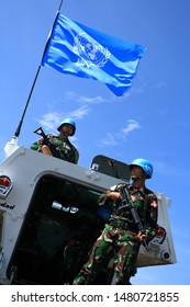 Sentul, West Java, Indonesia - May 18th, 2011: Indonesia's UN Peacekeeper Troops With The Battle Tank