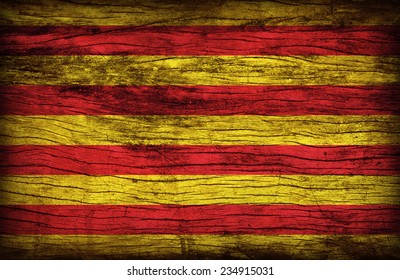 Senyera flag flag pattern on wooden board texture ,retro vintage style