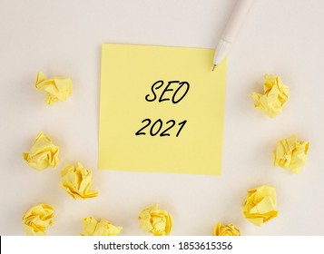 SEO 2021 Year Prediction And Trends. Acronym, Search Engine Optimization For Business Promotion.