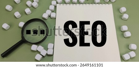 SEO Concept with Website Keywords, Analytics, Ranking Chart, and Optimization Symbols for Boosting Search Engine Visibility and Online Presence. 