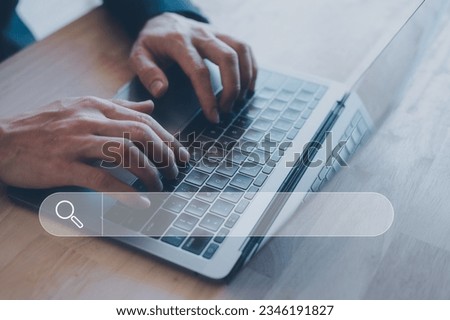 SEO, Data Search Technology Search Engine Optimization. businessman using a computer keyboard to Searching for information. Using Search Console with your website, internet networking concept