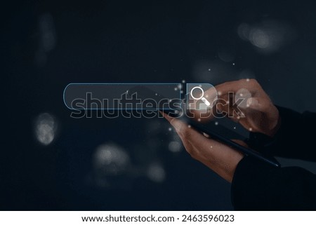 SEO Data Search Technology Search Engine Optimization.  search engine optimization, man's hand using laptop to search information, using bar function on your website.