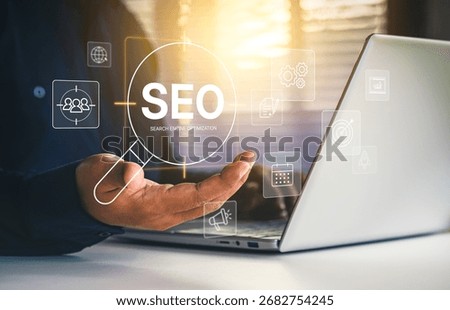 SEO optimization, marketing website analytics, ranking content, digital marketing, search engine, modern SEO strategy concept, business growth and improving online visibility through effective website