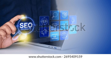 SEO optimization, marketing website analytics, ranking content, digital marketing, search engine, modern SEO strategy concept, business growth and improving online visibility through effective website