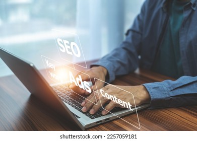 SEO Search Engine Analysis, SEO Search Engine Optimization concept with laptop computer. ranking traffic on website, internet technology for business company.
