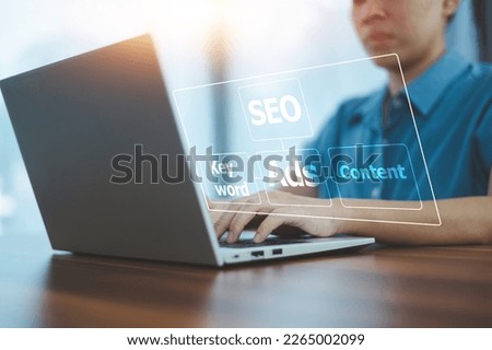 SEO Search Engine Analysis, SEO Search Engine Optimization concept with laptop computer. ranking traffic on website, internet technology for business company.