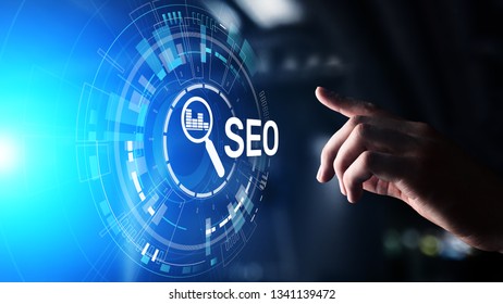 SEO - Search engine optimisation, Digital Internet marketing concept on virtual screen.