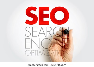 SEO Search engine optimization acronym - process of improving the quality and quantity of website traffic to a website or a web page from search engines, business concept background