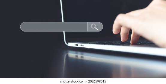 SEO search engine optimization banner web icon for business and marketing, traffic, ranking, link and keyword. Minimal style. Woman hand typing on laptop computer keyboard - Shutterstock ID 2026599515