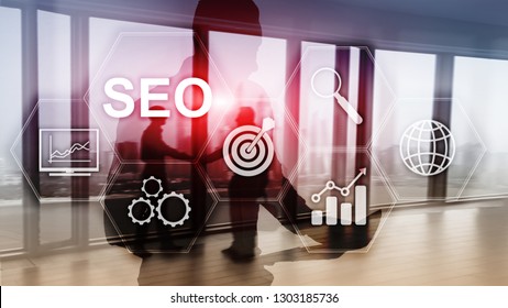 SEO - Search engine optimization, Digital marketing and internet technology concept on blurred background.