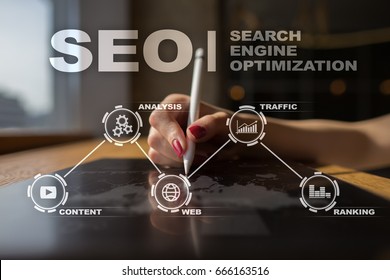 SEO. Search Engine optimization. Digital online marketing andInetrmet technology concept.  - Shutterstock ID 666163516