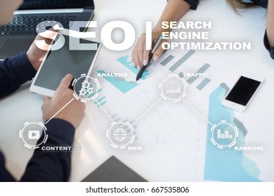 SEO. Search Engine optimization. Digital online marketing andInetrmet technology concept. 