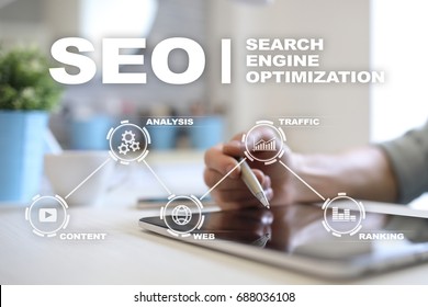 SEO. Search Engine optimization. Digital online marketing andInetrmet technology concept.  - Shutterstock ID 688036108