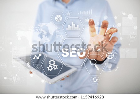SEO. Search Engine optimization. Digital online marketing and Internet technology concept.