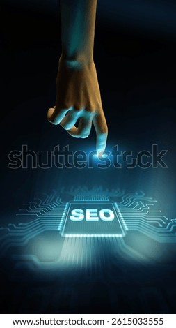 SEO Search Engine Optimization Enhancing Online Visibility and Traffic Technology Concept Illustrated on Processor.