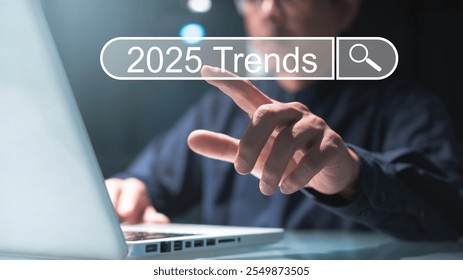 SEO, Search Engine Optimization. men using laptop for searching the business trend for new year 2025., internet browsing. data search technology. success business with technology.