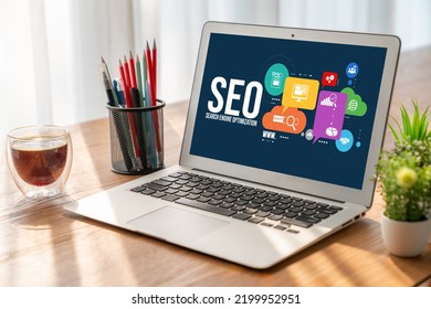 SEO search engine optimization for modish e-commerce and online retail business showing on computer screen - Shutterstock ID 2199952951