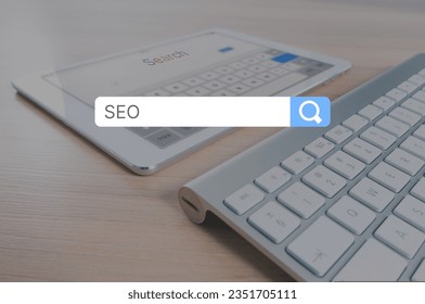 SEO, Search Engine Optimization ranking concept, magnifying glass, the idea of promote traffic to website
