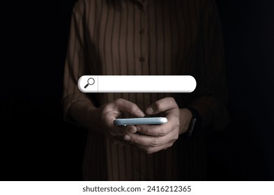 SEO Search engine optimization, Search technology, using mobile phone to search for information, using websites search bar to find the desired information or shopping online.