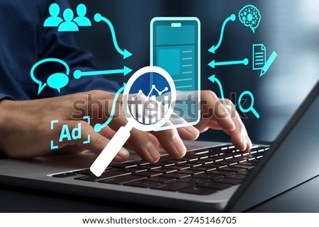 SEO-friendly web design and web analytics. Search engine optimization and user interface strategy. Businessman using laptop computer to develop mobile site.