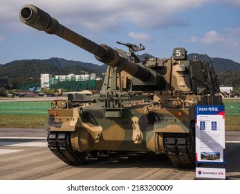 Seongnam, South Korea- Oct.15.2019: South Korean K9 Thunder 155mm Self-propelled Howitzer In ADEX 2019 Exibition