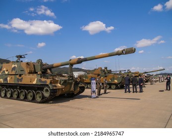 Seongnam, South Korea- Oct.15.2019: South Korean K9 Thunder 155mm Self-propelled Howitzer In ADEX 2019 Exibition