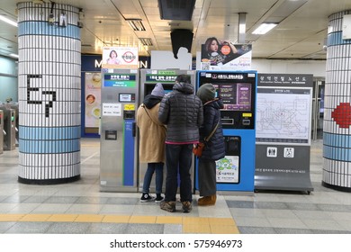 SEOUL - 29 JAN: Metro Station in Seoul, Korea on 29 January 2017