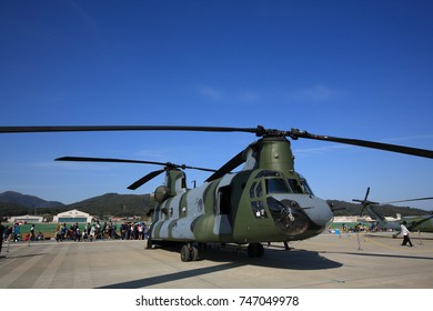 Seoul ADEX(Aerospace & Defense Exhibition) 2017, Korea - October 22, 2017 : The Exhibition Was Held At Seoul Airport. It Included Aerobatics And Demo- Flights, Aircraft And Ground Equipment Displays.