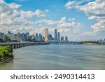 Seoul area On a clear day, beautiful clouds, views from the Han River View of the city