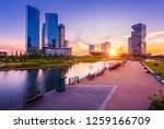 Seoul city with Beautiful sunset, Central park in Songdo International Business District, Incheon South Korea.