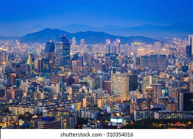 Seoul City Skyline At Night, South Korea.