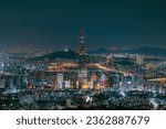 Seoul Cityscape Night View under the Night Sky, Lotte World Tower, Han River Night Scene, Urban Landscape Photography in South Korea