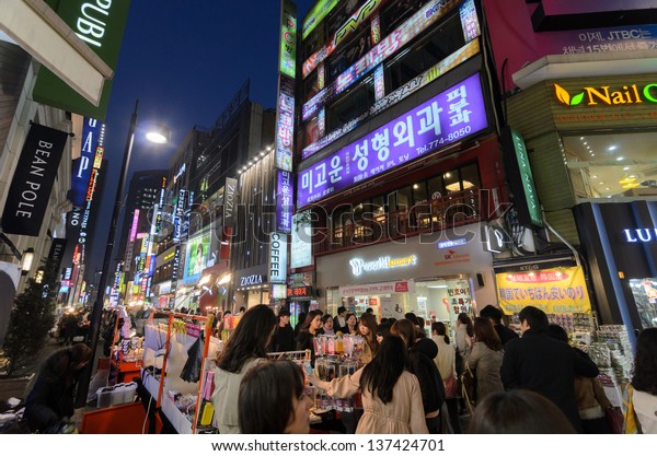 Seoul February 14 Myeongdong Neon Lights Stock Photo (Edit Now) 137424701