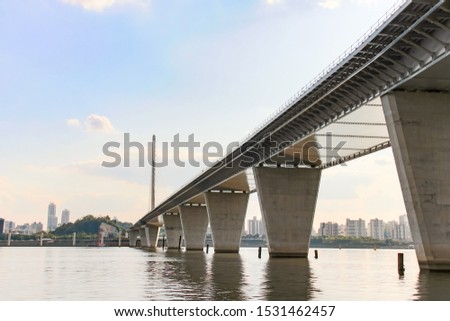 Seoul han river world cup bridge scenery. Seoul han river bridge scenery