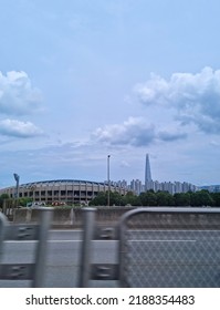 SEOUL KOREA - 07.20.2021 - This Is A City View Of Seoul With The Olympic Main Stadium And Lotte Tower.