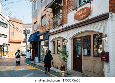 Seoul, Korea - April 29, 2020 : Seochon Cafe And Restaurant Street