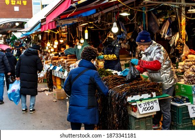 SEOUL KOREA, December 9, 2020. Gyeongdong  Fruits, Vegetable Wholesale Market Scenic Area.(Gyeongdong Market Is Traditional Korean Wholesale Market.)