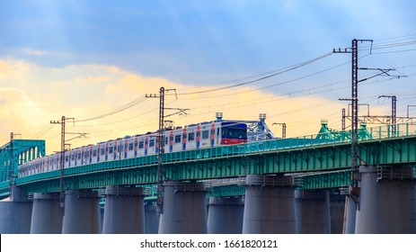 SEOUL, KOREA - January 30, 2020. Seoul Han River Railway Bridge and Seoul Subway.
Seoul Korail Subway Service.