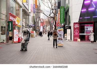 Seoul, Korea, March 3, 2020 : Tourist At Myeong-dong Shopping Street.