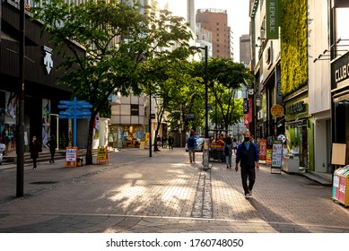 Seoul, Korea, March 3, 2020 : People At Myeong-dong Shopping Street.