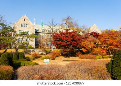 SEOUL, KOREA - NOV, 12, 2018: Beautiful autumn in campus of Ehwa woman university