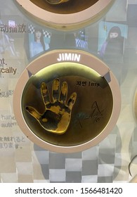 Seoul, Korea - Oct 2019: Handprint of Jimin at the Lotte K Star Avenue. The Lotte Duty Free Star Avenue features the handprints of famous K Pop stars ranging from BTS to twice. 